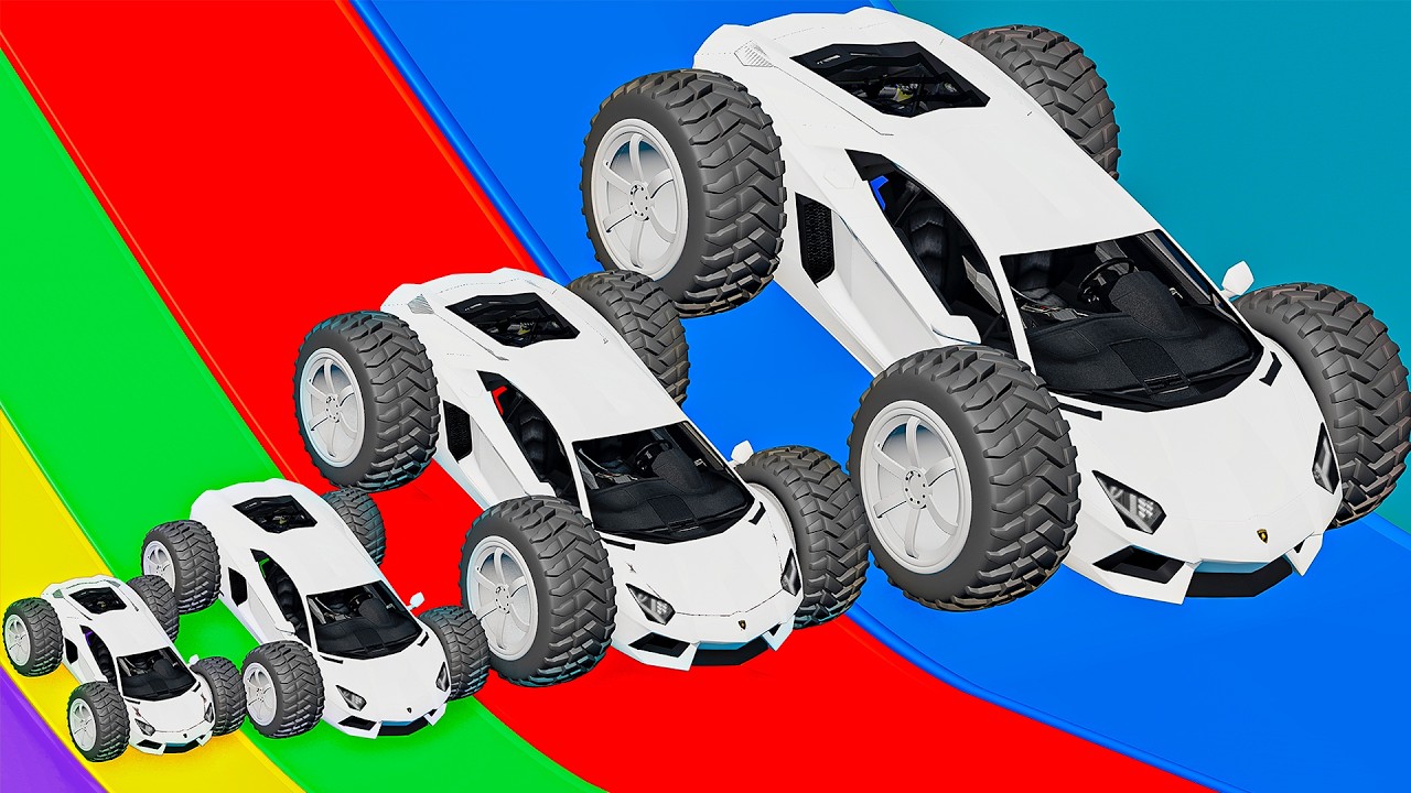 Small Cars on Big Police Car vs Slide Color with Portal Pool Cars vs Deep Water in BeamNG.drive #12