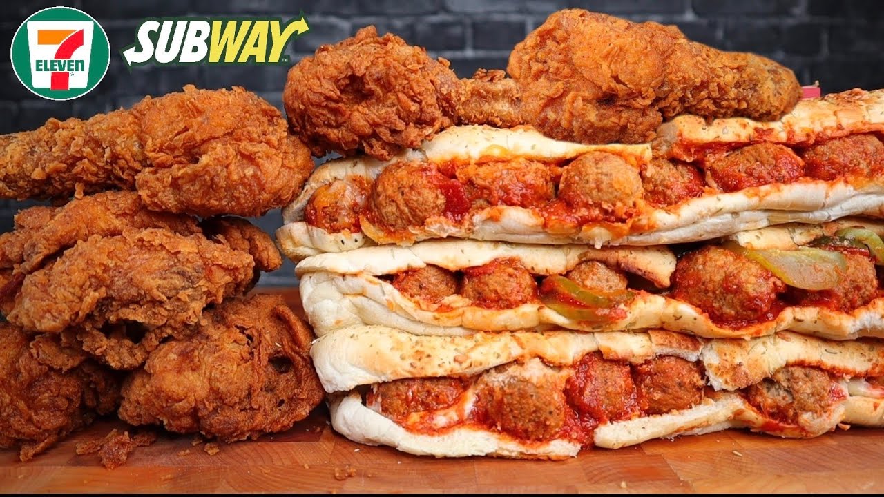 ASMR MEATBALL MARINARA SUBS, FRIED CHICKEN & TATERS MUKBANG