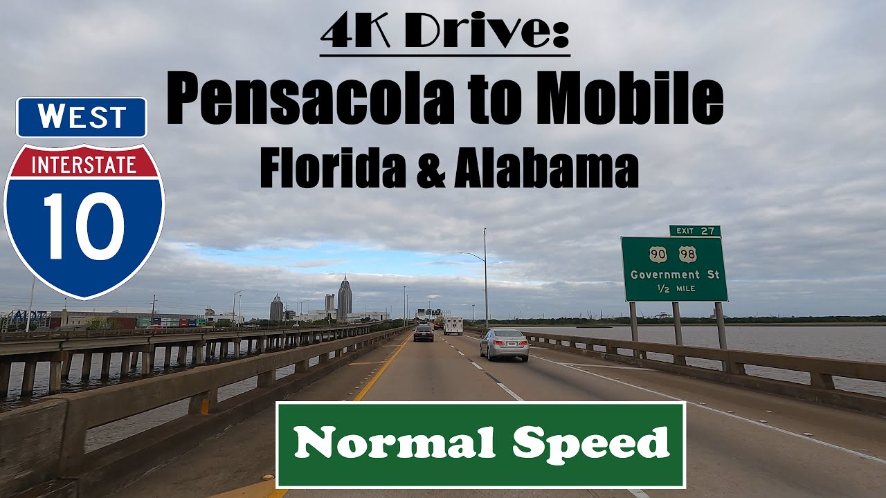 4K Drive:  Pensacola to Mobile. Florida & Alabama. I 10 West. Interstate10 West