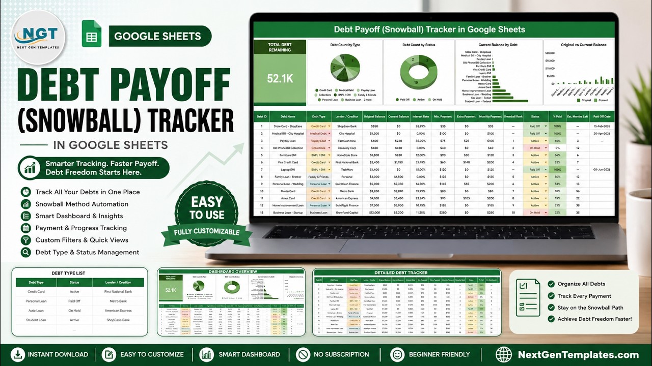 Debt Payoff Snowball Tracker in Google Sheets