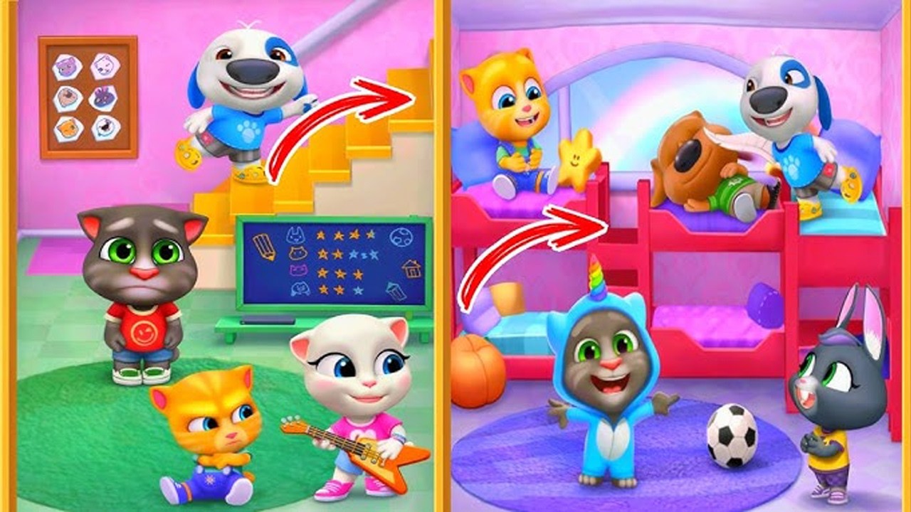 The updated version of the house now features bunk beds for your cats,along with many fun games.stay