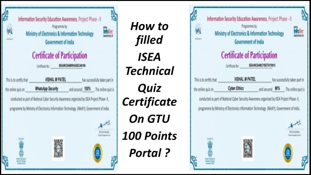 How to filled ISEA Technical Quiz Certificate on GTU 100 Points Portal | Easily Complete GTU100Point