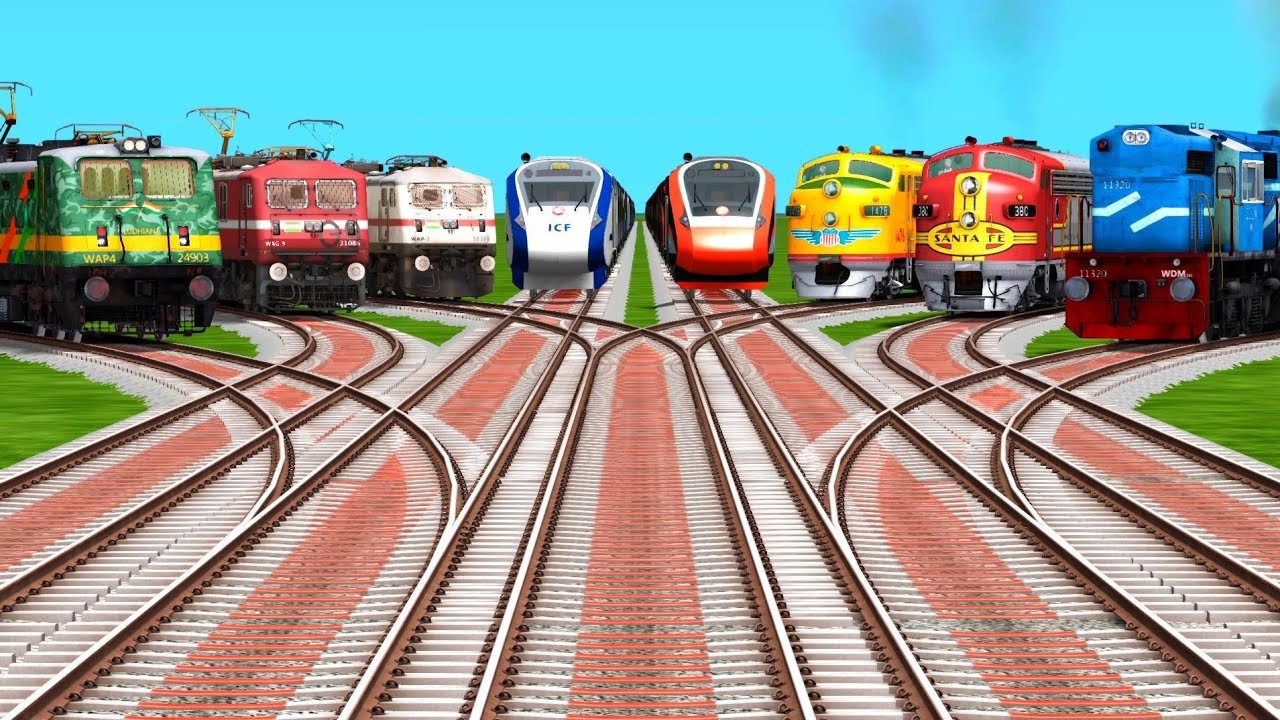 8 Epic Trains Passing By Curved & Forked Railroad Tracks | Train Driving Game | train simulator game