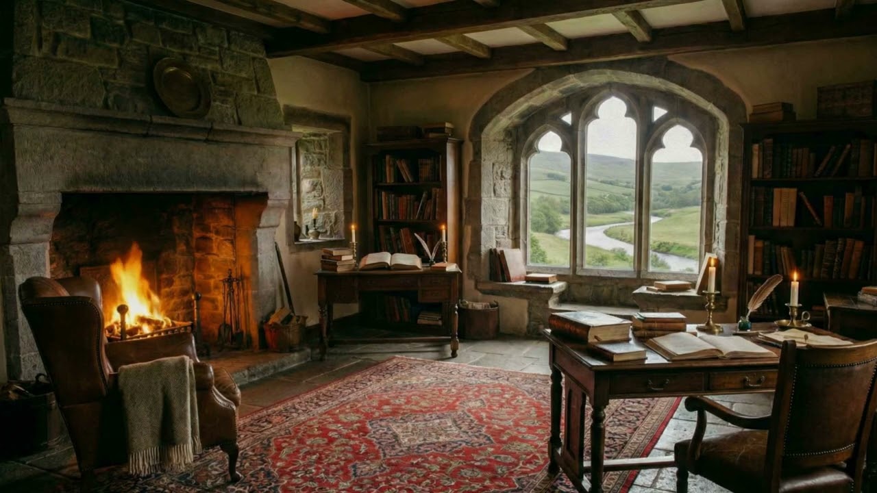 Celtic Castle Fireplace Ambience — Cozy Irish Room for Reading & Relaxation (No Music)