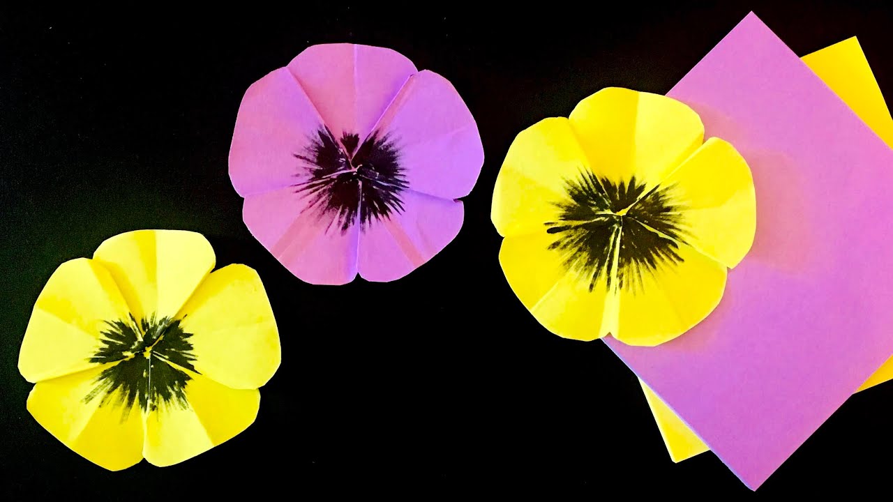 Origami flower - Pansy - Post it note • Sticky note origami, Easy Paper DIY Crafts, Room Decorations
