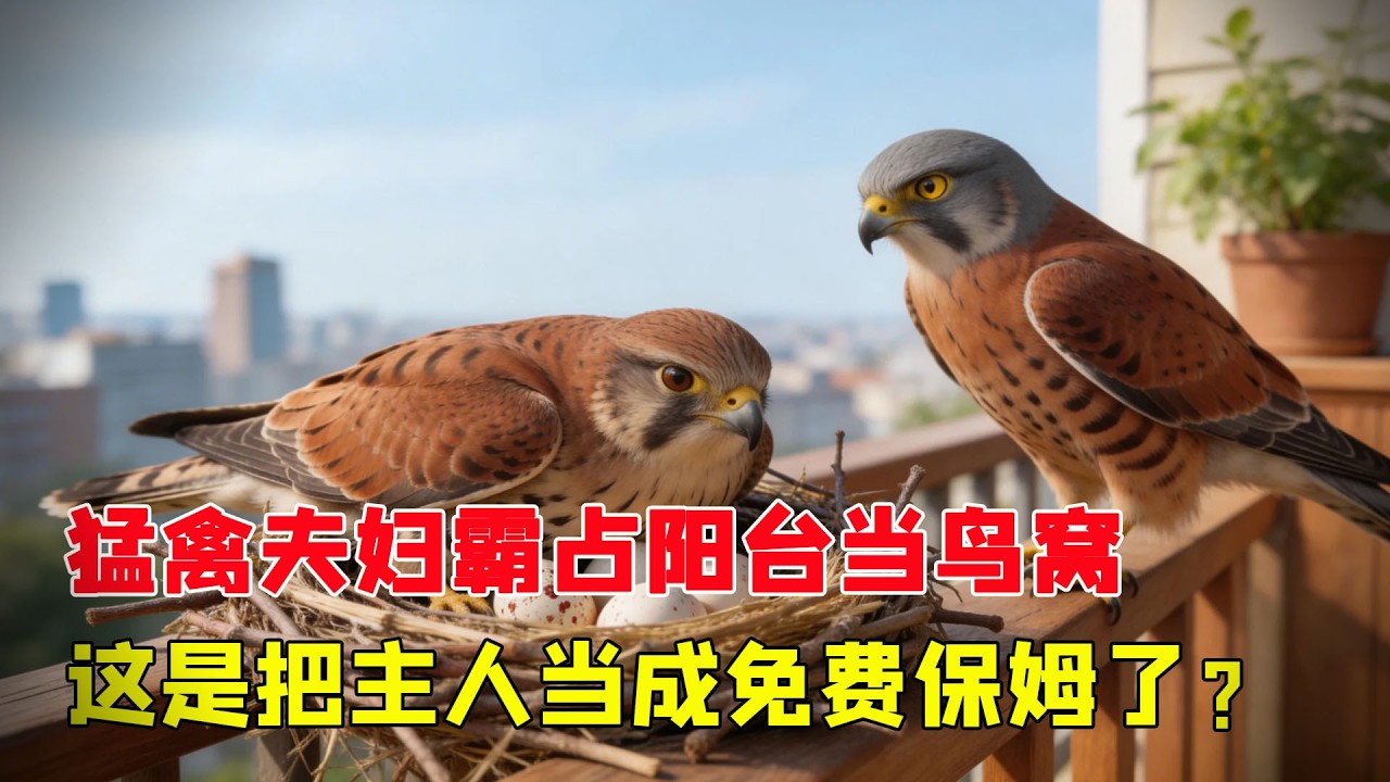 猛禽夫婦當著房主面秀恩愛，霸佔陽台當鳥窩，這是把主人當成免費保姆了？