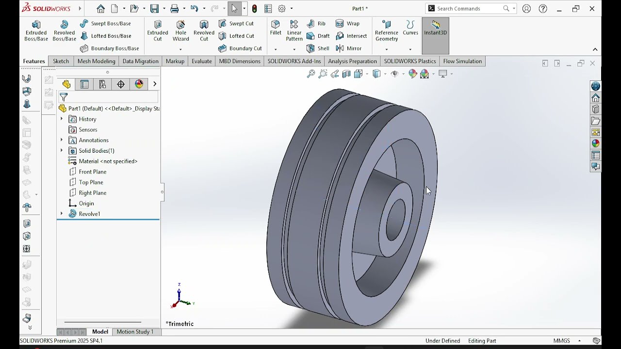 SolidWorks Tutorial: 3D model of a pulley in SolidWorks