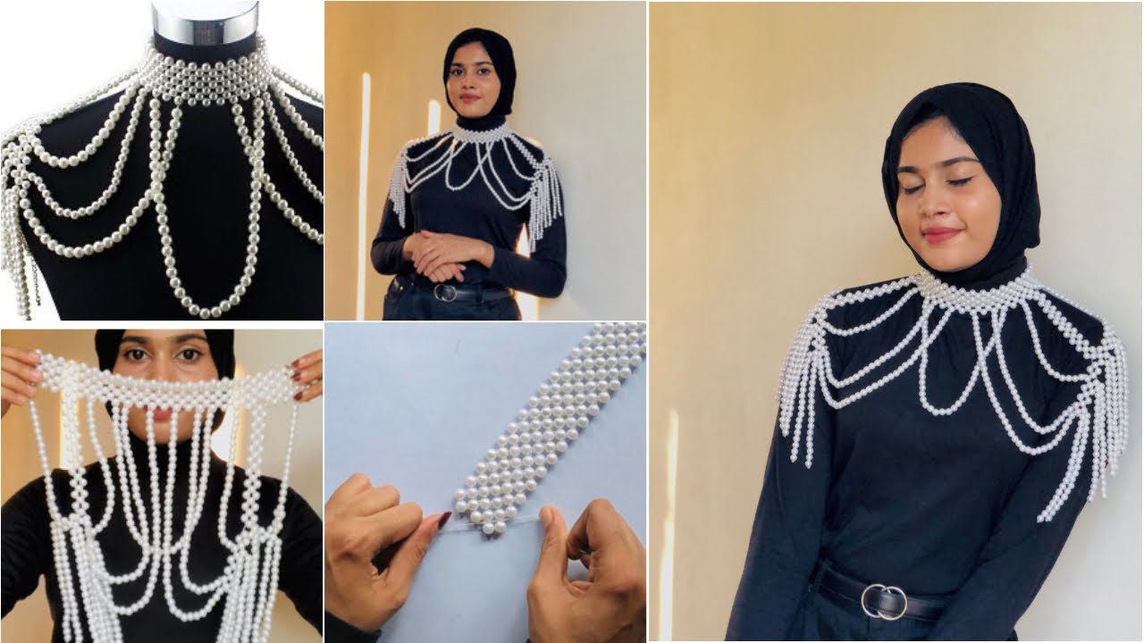 Diy pearl collar necklace | pearl beaded necklace | pearl cape | jewellery making | pearl necklace |