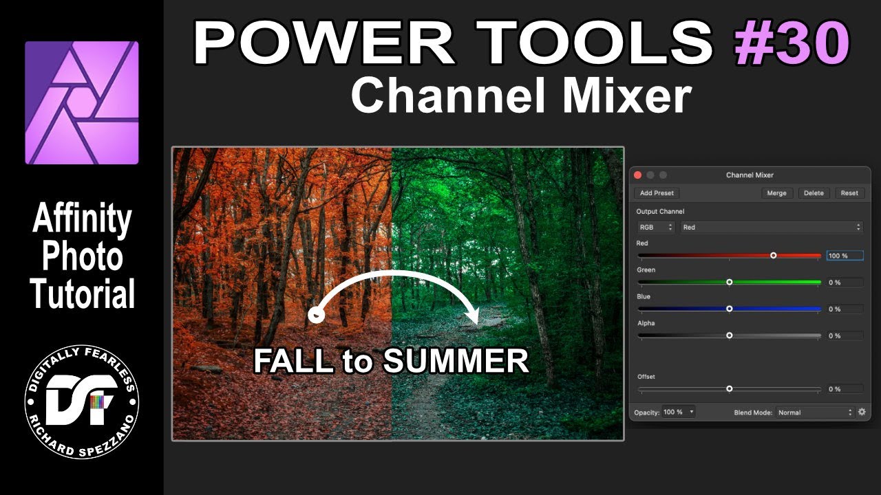 The channel mixer, Affinity Photo tutorial Powertools #30 Fall to Summer desktop version