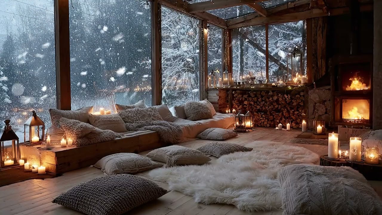 Calm Winter Cozy Room ❄️ Piano 🎹 with Fireplace Sounds 🔥 | Sleep Better