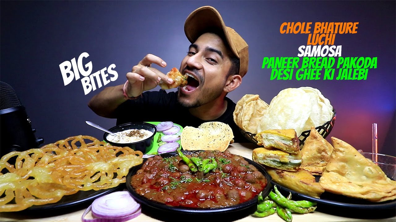 EATING Homemade Chole Bhature, Luchi, Samosa, Paneer Bread Pakoda, Desi Ghee Jalebi Mukbang | Recipe
