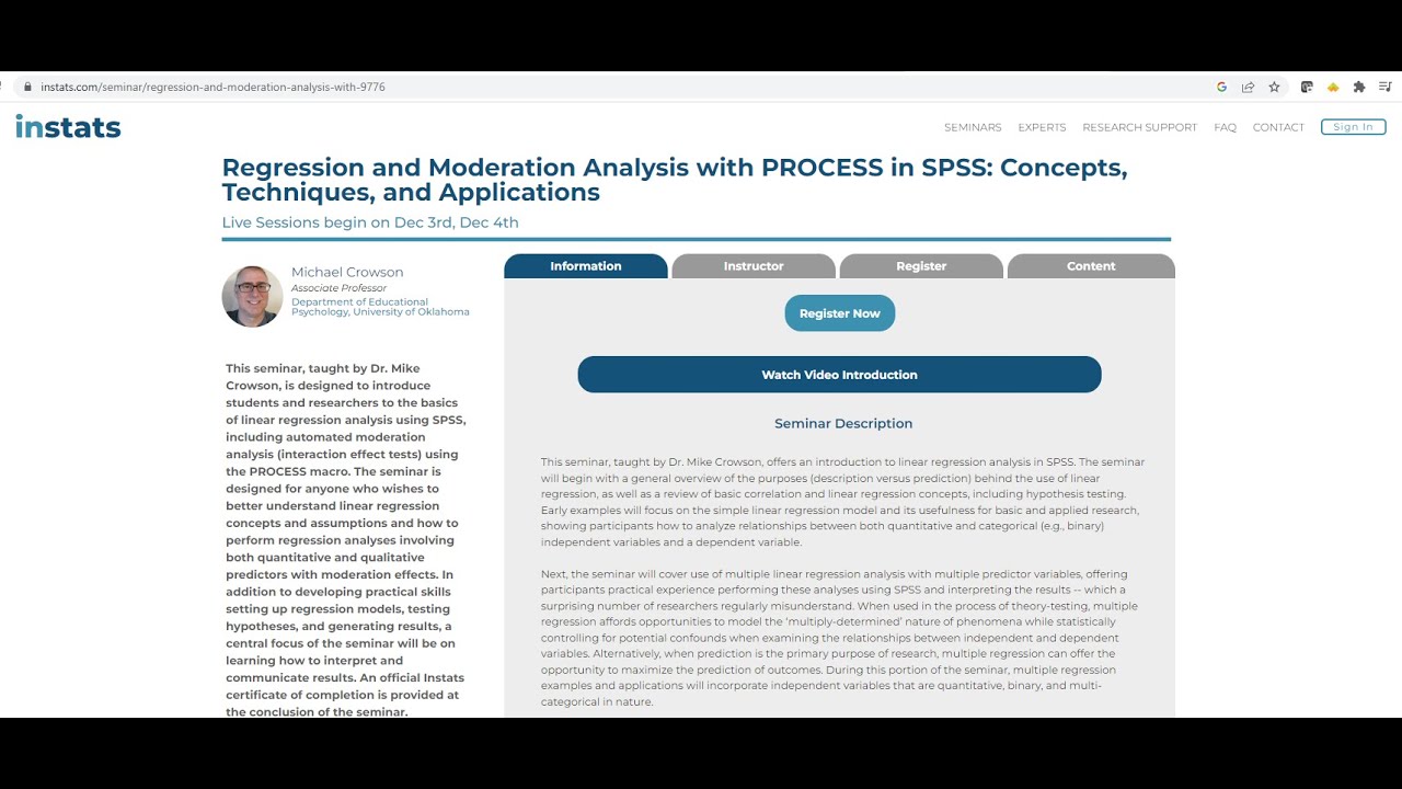 Instats seminar: Regression and Moderation Analysis with SPSS and Process