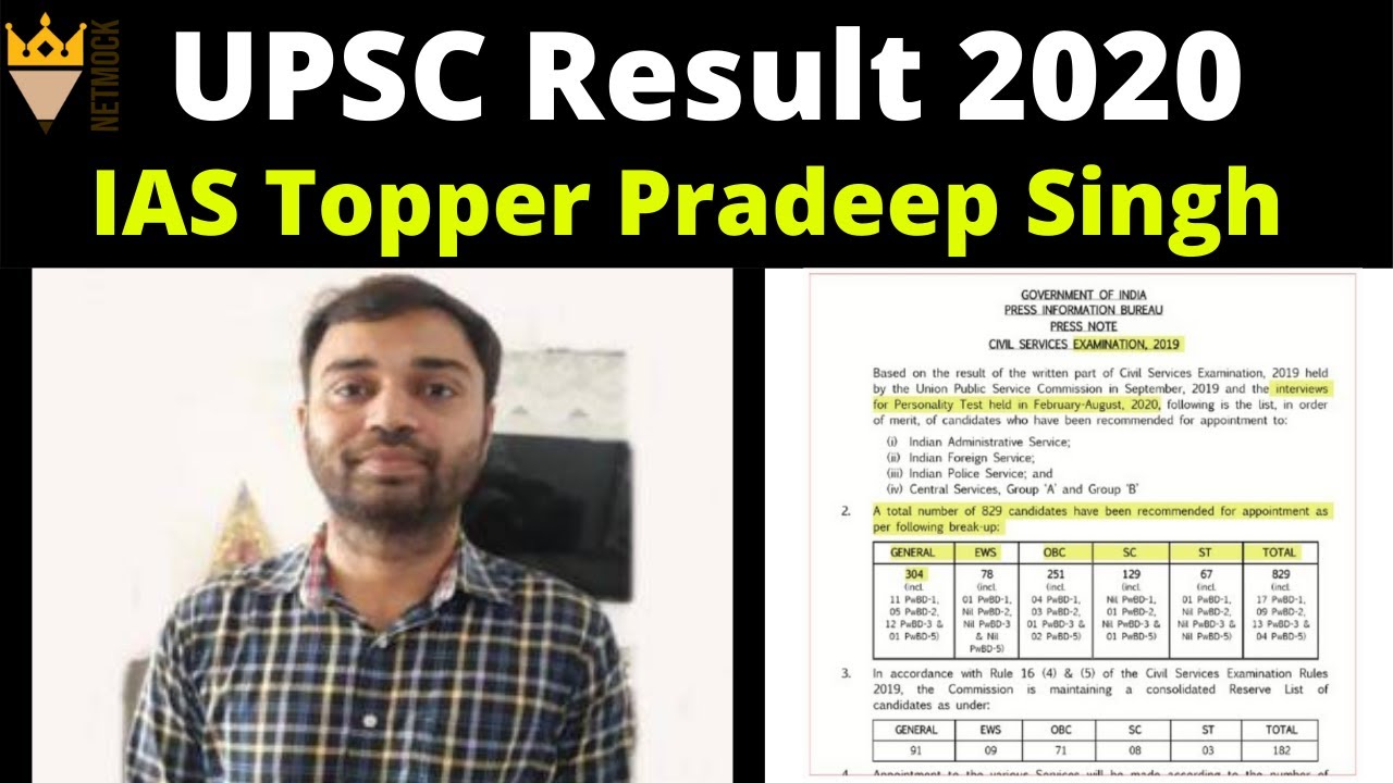 UPSC Result 2020 | Toppers of IAS | Pradeep Singh | IAS Result