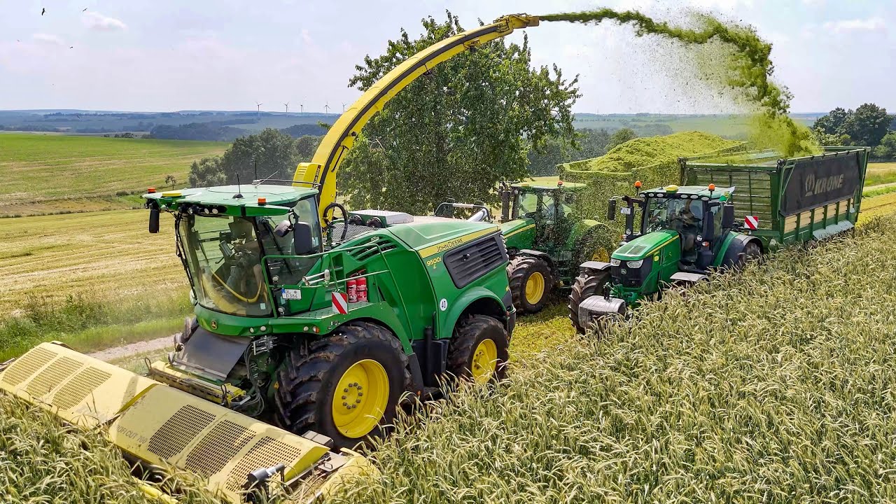 2 Meter hohe Roggen GPS häckseln, mit John Deere 9500i Feldhäcksler + Zürn Profi Cut 700