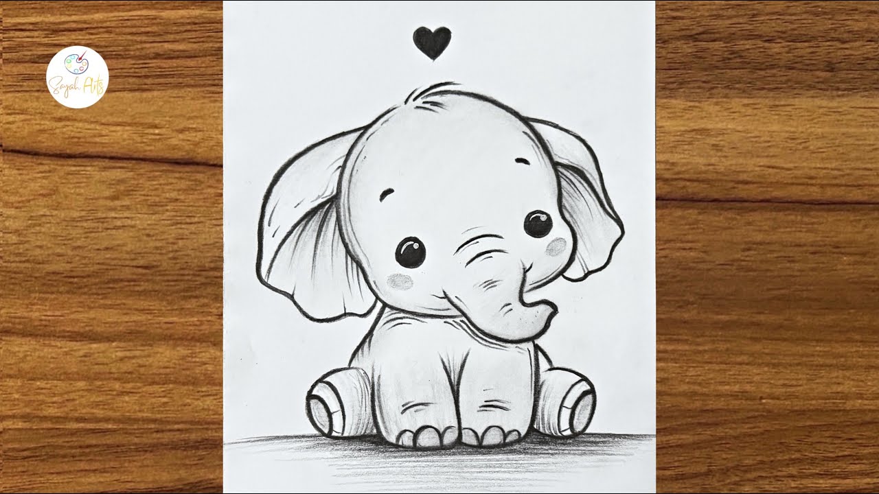 How to draw a cute baby elephant || Cute baby elephant drawing || Easy pencil drawing ideas