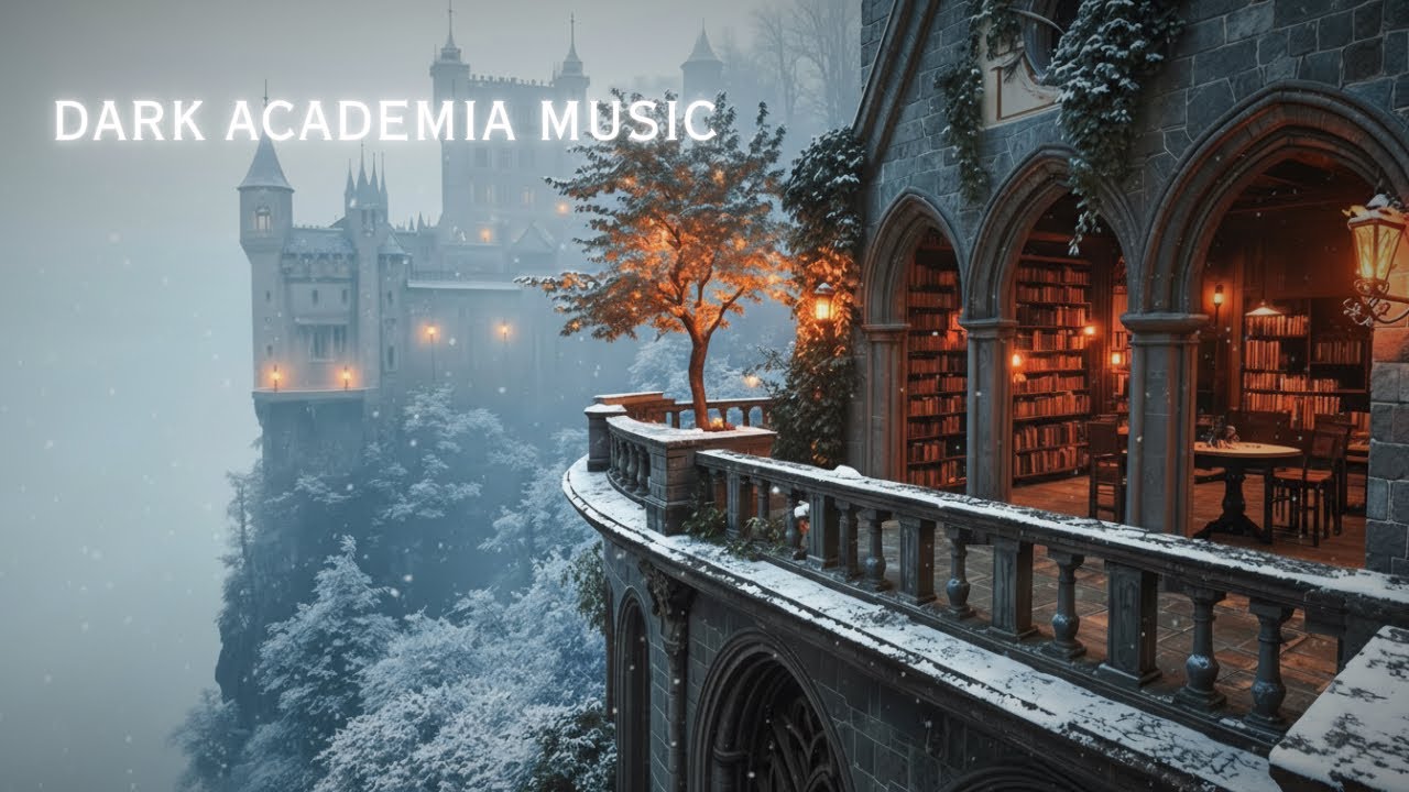 Snowfall Over the Gothic Castle Library | Dark Academia Music for Reading & Concentration!