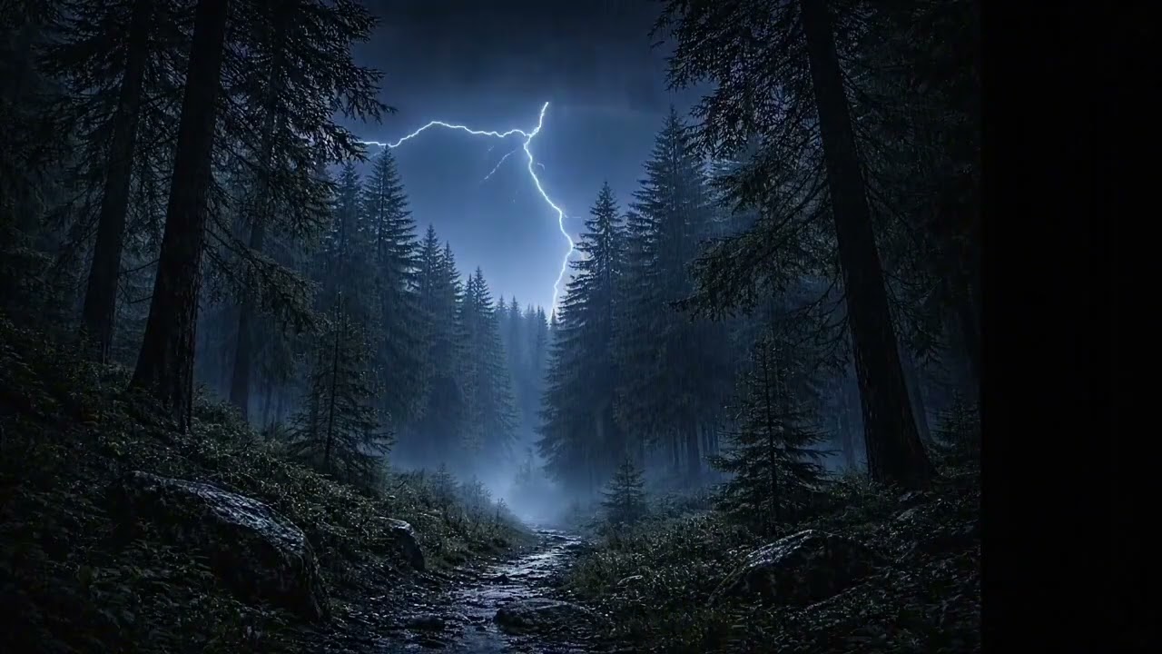 Forest Thunderstorm at Night | Heavy Rain, Lightning & Deep Sleep Sounds | 4 Hours