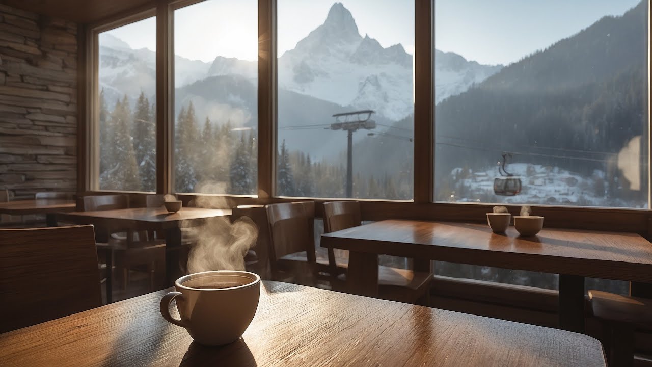 Cozy Swiss Alps Ski Lodge Holiday Ambience ❄️ Relaxing Piano Music & Peaceful Winter Views