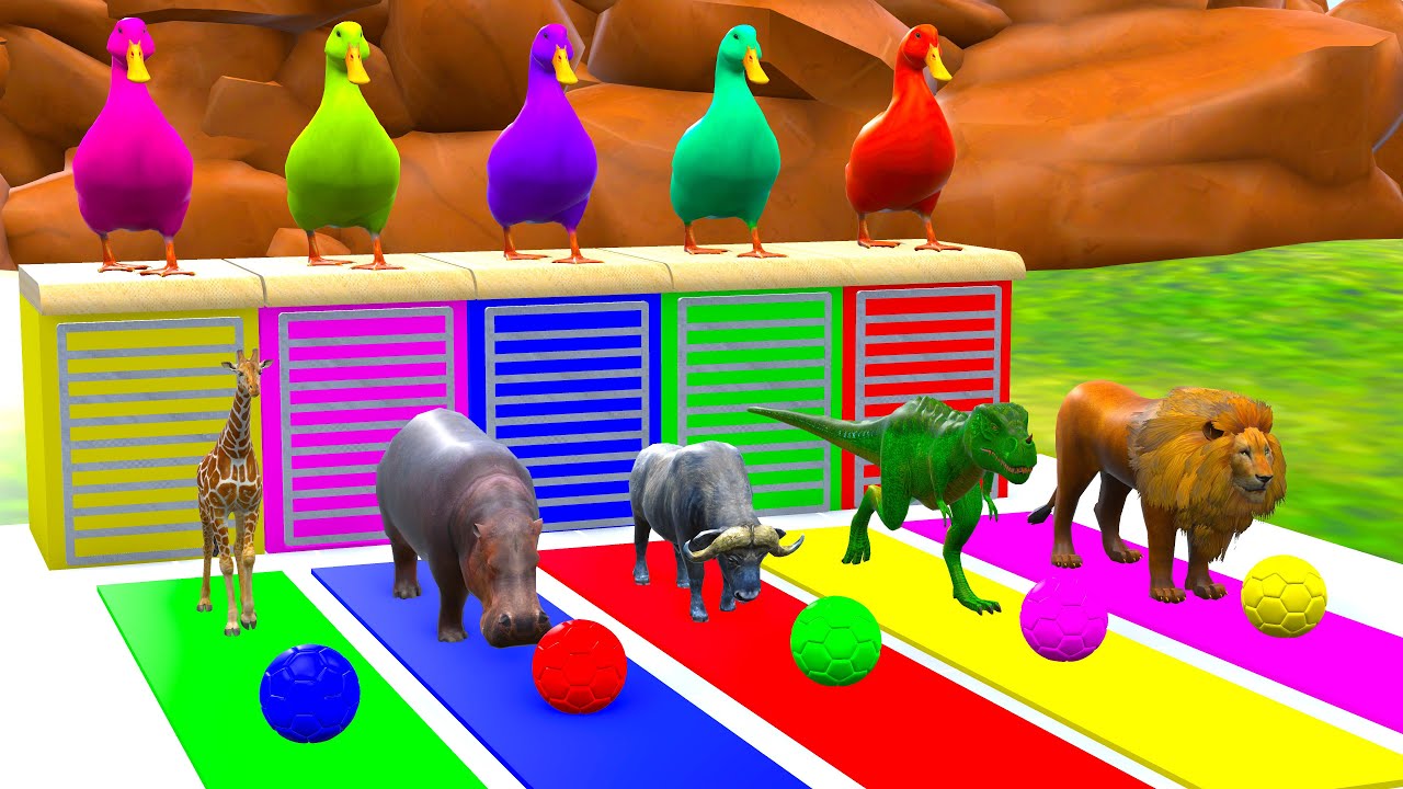 Long Slide Game with Cow Lion Giraffe Elephant Gorilla Dinosaur  3d Animal Game Funny 3d Animals