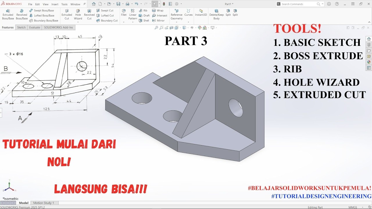 TutorialDesignEngineering | Basic 3D Modeling | SolidWorks Part 3