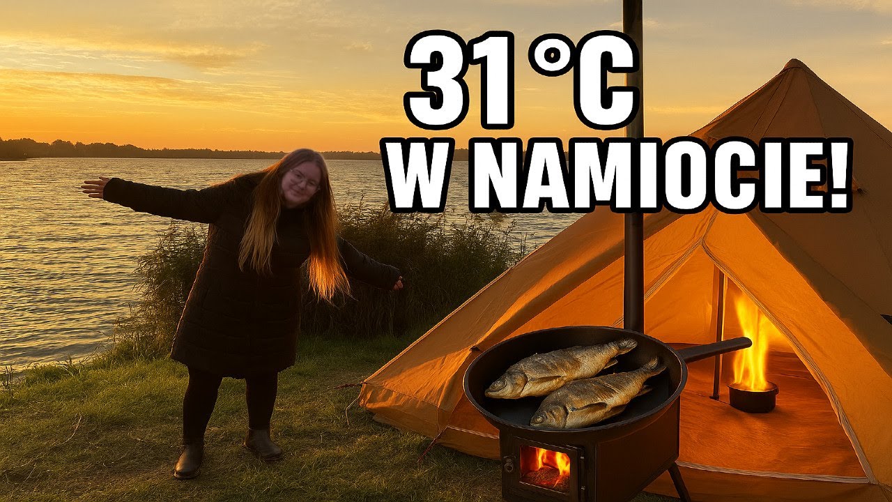 Namiot z piecem na drewno - Jemy to co złowimy