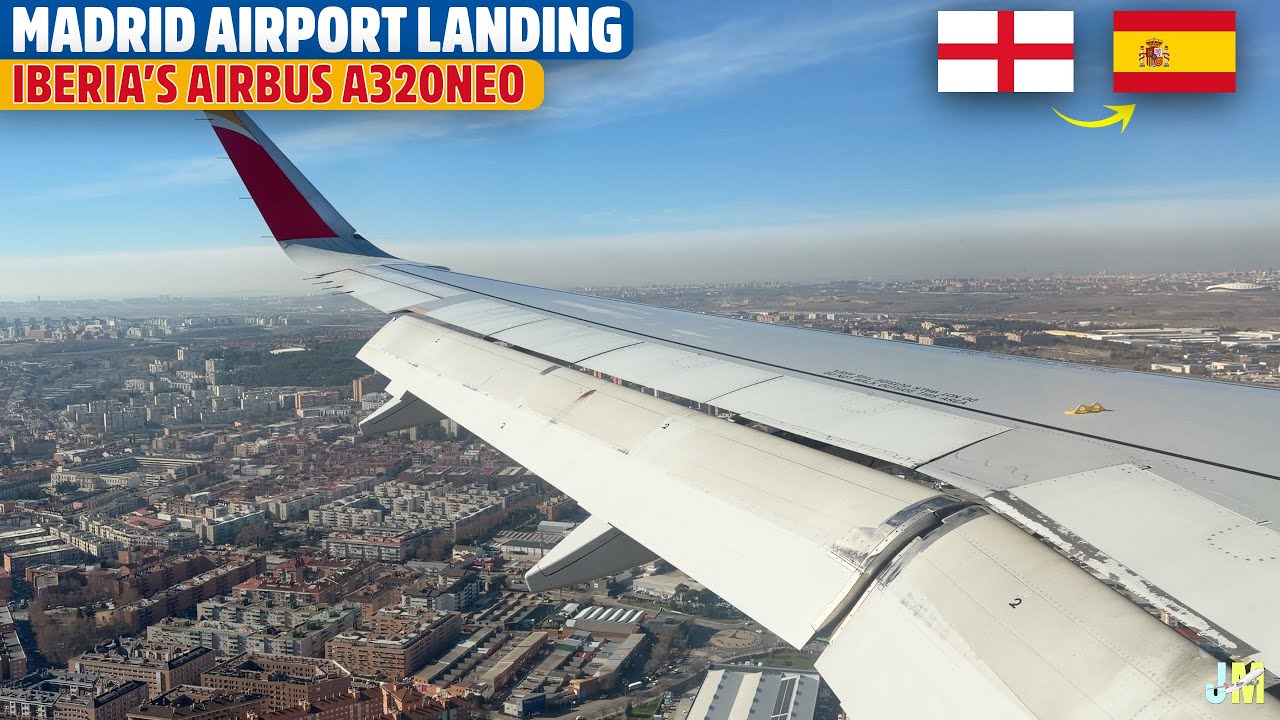 BEAUTIFUL Sunny LANDING at Madrid's Barajas Airport on Iberia's Airbus A320 | 4K