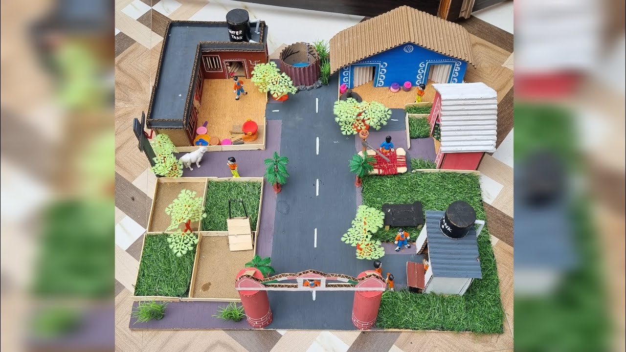 Miniature Village model with cardboard and clay|Mini school project|Village model