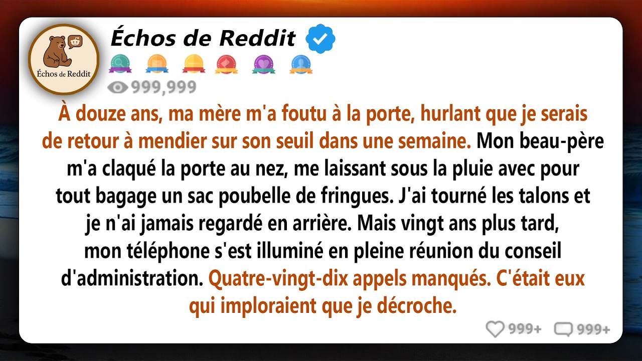Ma mère criait que je serais de retour à mendier sur son pas de porte dans une semaine, me laissant