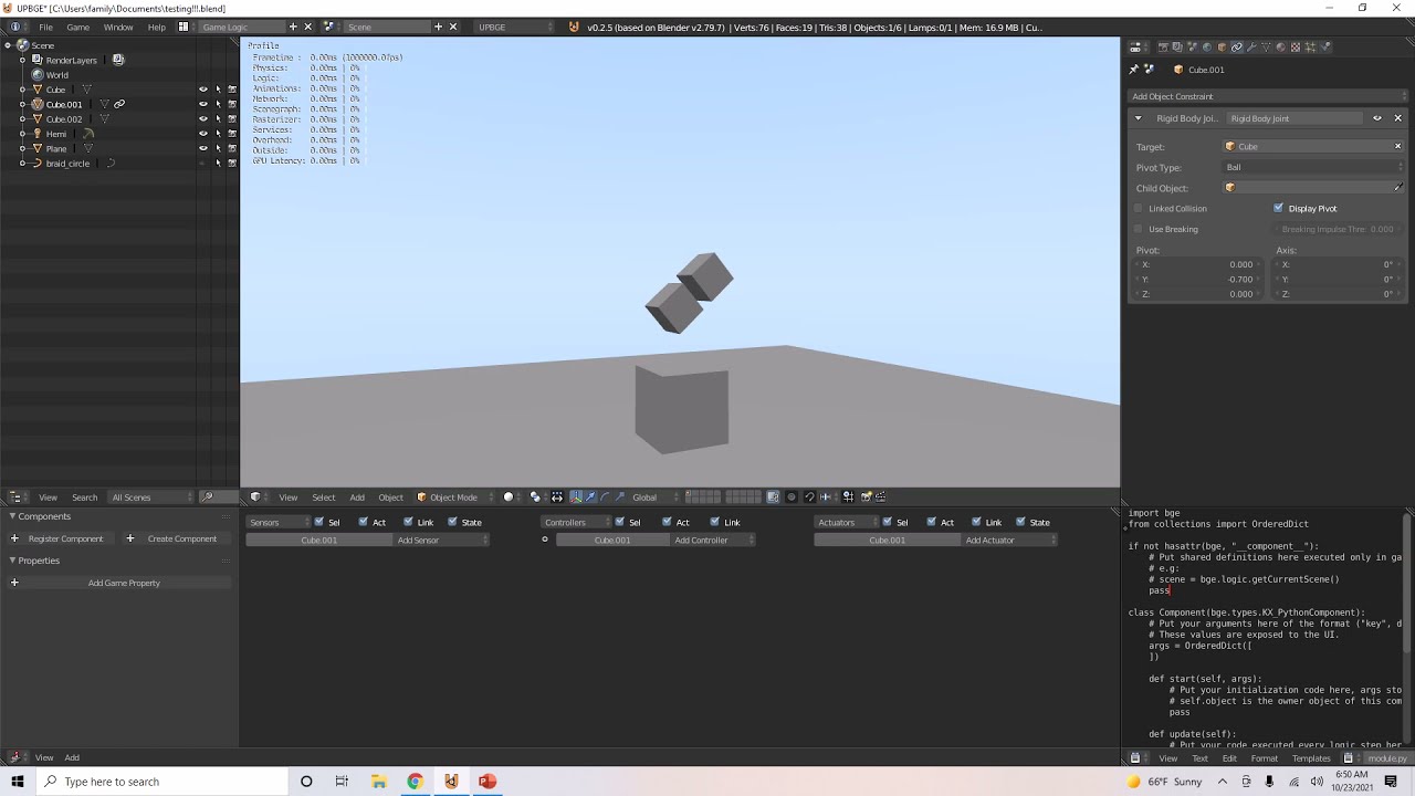 UPBGE - Rigid Bodies Constraint