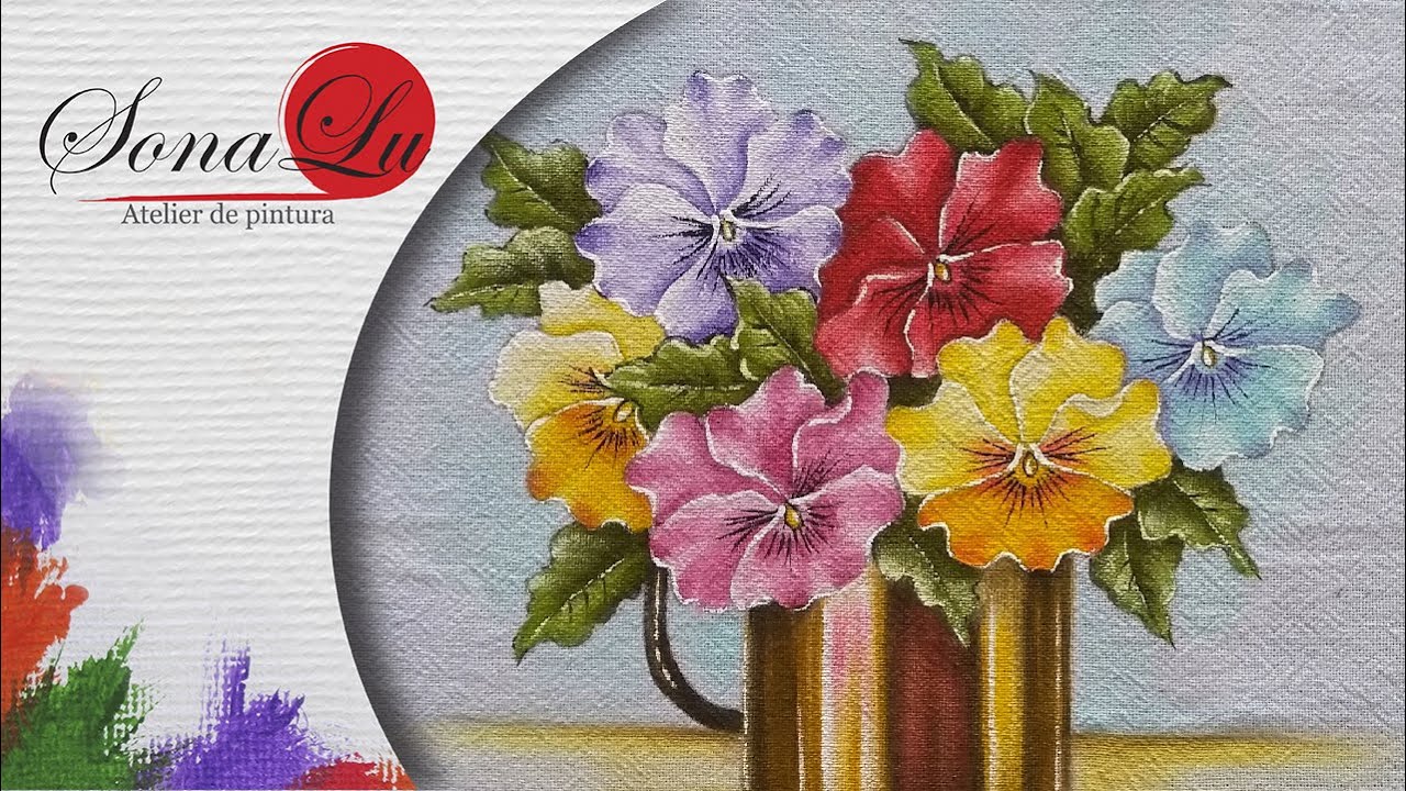 Aula 784   Caneca de Metal com Amor-Perfeito em Pano de Prato