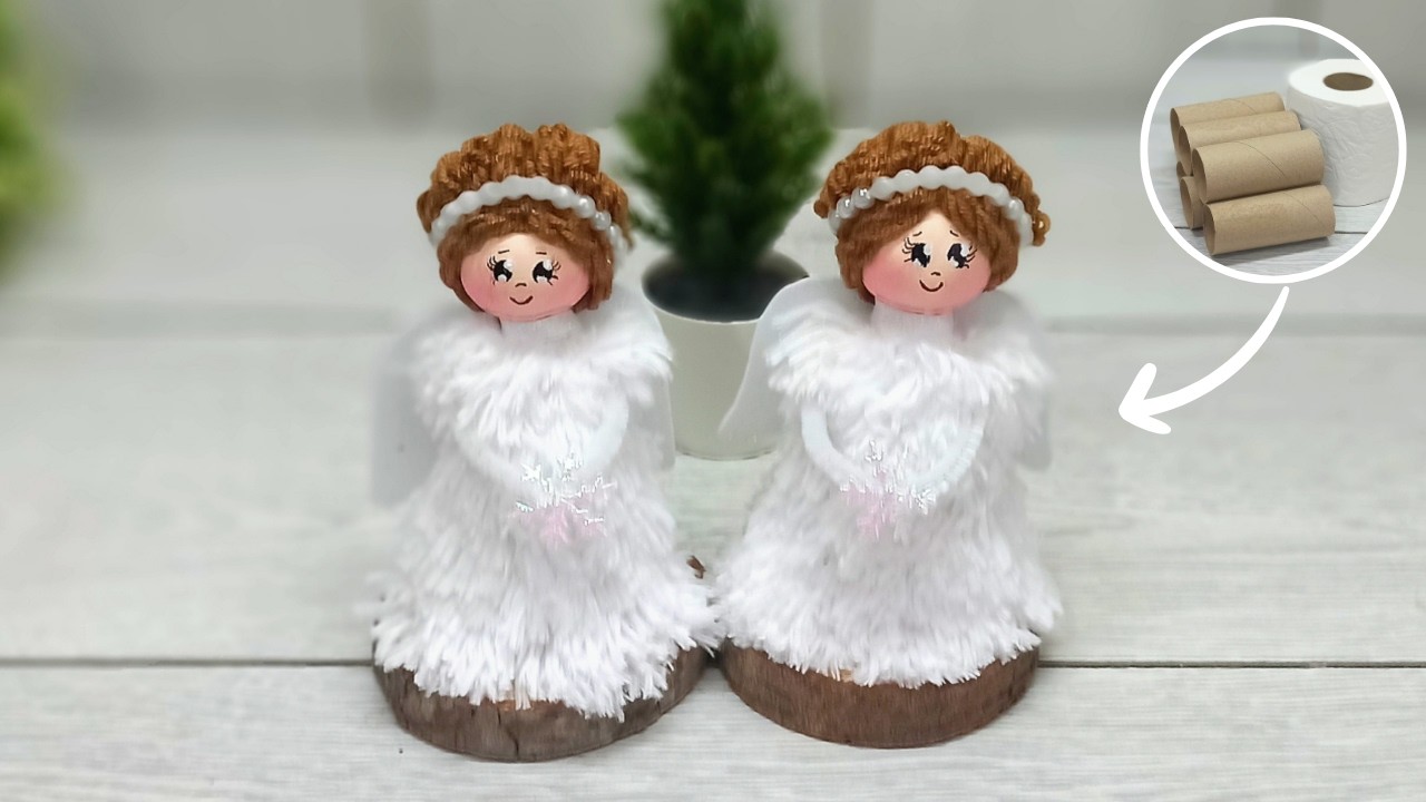 Отличная идея с рулоном туалетной бумаги и пряжей на новый год🎄быстрые и красивые куклы-ангелы👼