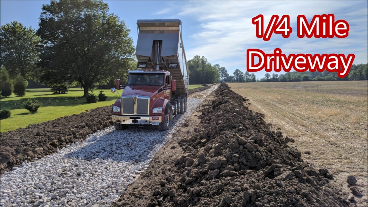 Installing a New 1/4 Mile Long Driveway With a Mini Excavator and Backhoe