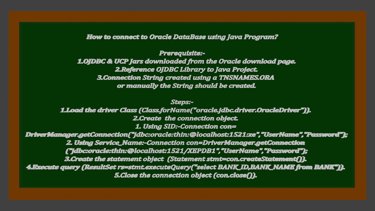 Connect to Oracle Database using Java JDBC Connections