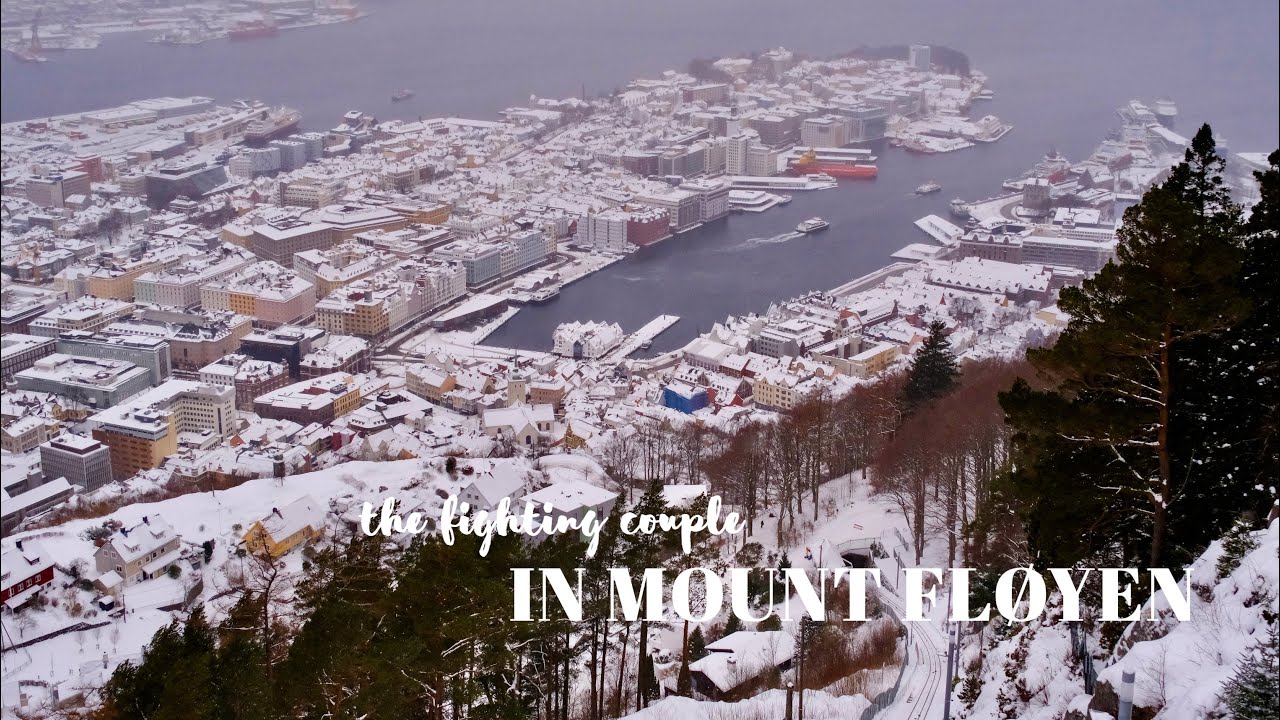 Mount Fl&oslash;yen (Norway) - Fl&oslash;ibanen Funicular Ride to Explore Snowy Trails in Bergen (4K)