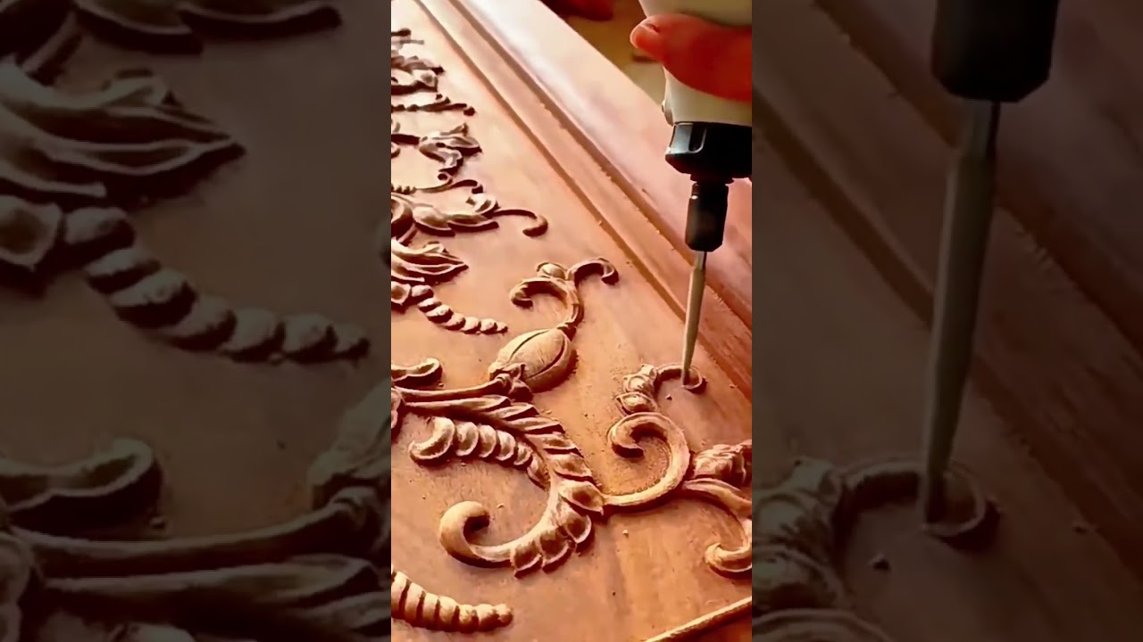 Intricate Wood Carving Process with Precision Rotary Tool Detailing