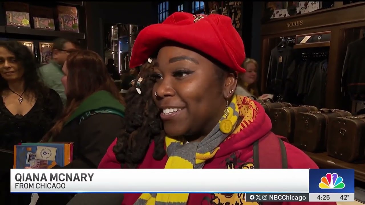 Dozens of dressed-up fans line Michigan Avenue as Chicago Harry Potter store opens