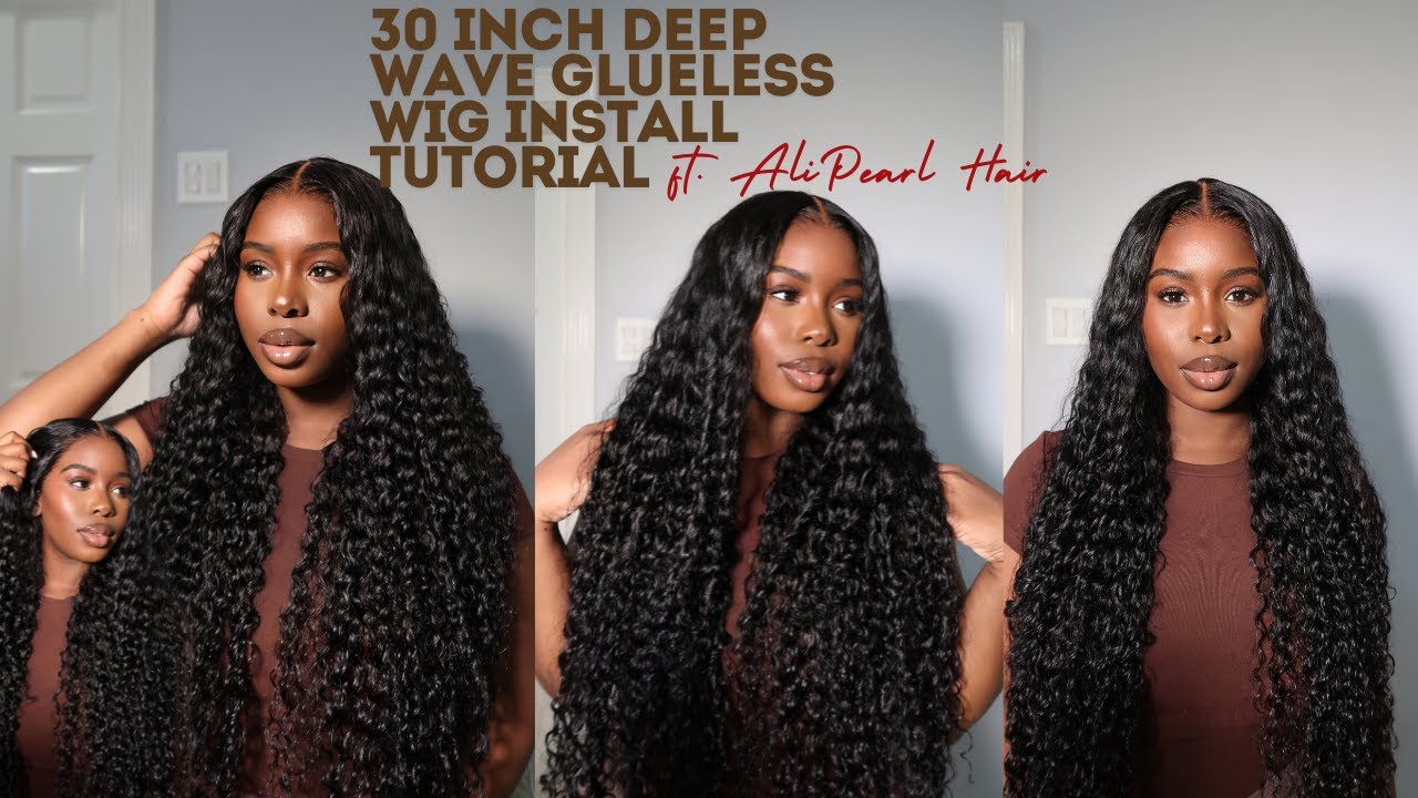 30 INCH BUSS DOWN DEEPWAVE GLUELESS 13X6 WIG INSTALL | NO BABY HAIR FT. ALIPEARL HAIR