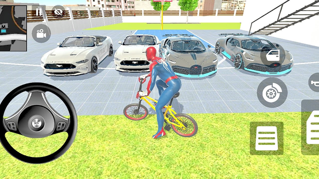 Spider-Man Riding Cycle with Bugatti & Mustang 🚗🕷️