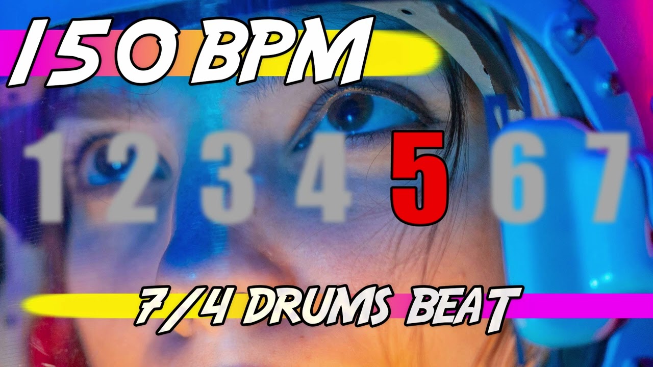 ✅ 150 BPM Backing Track in 7/4 🥁 Ten minutes of drums beat for practicing