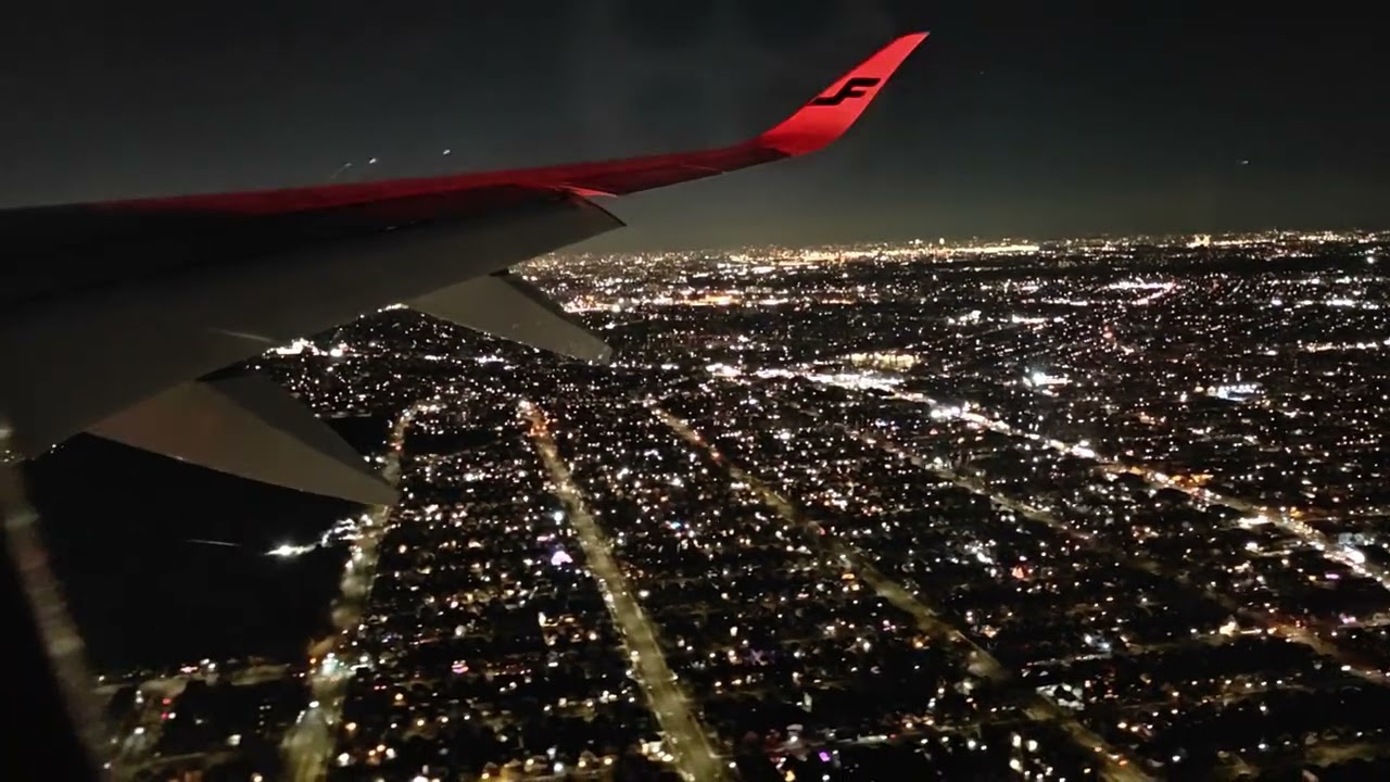 Landing at JFK Airport, New York City. Onboard Helsinki - New York Finnair flight AY15 (Airbus A350)