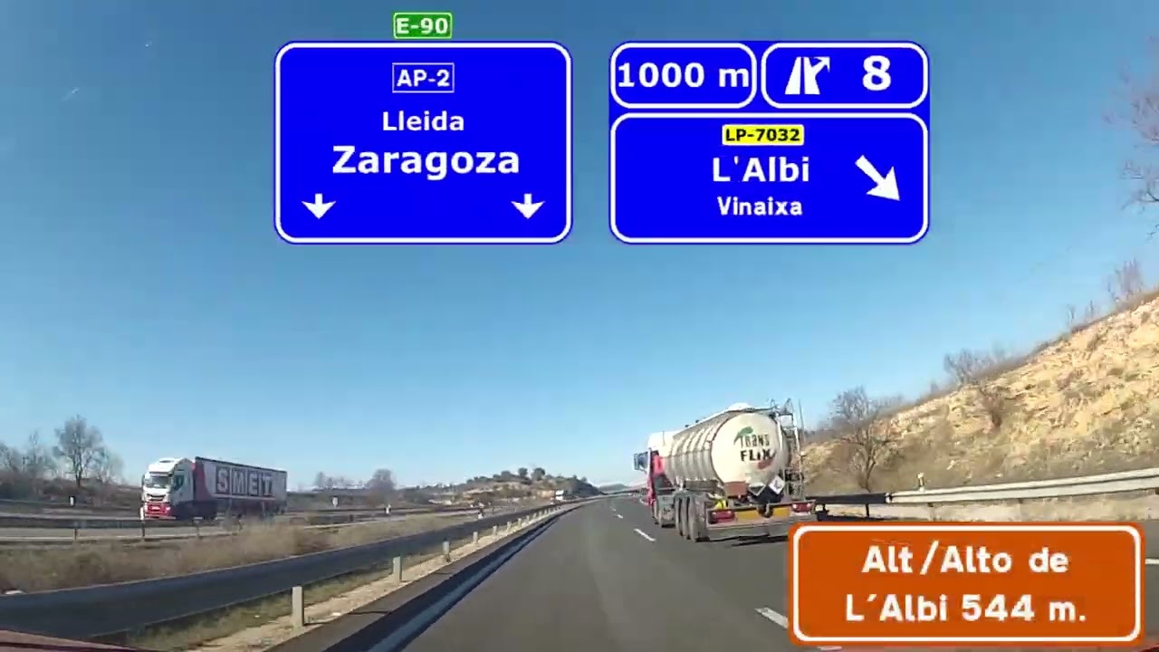 AP-2 Highway SH&R. Winter in Les Garrigues Area - Catalonia - Spain