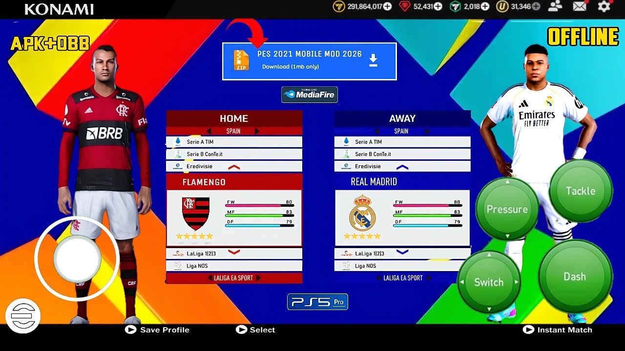 PES 2021 MOBILE MOD 2026 ОФФЛАЙН ДЛЯ ANDROID PS5 ГРАФИКА / НОВЫЕ ТРАНСФЕРЫ И ФОРМЫ 25-26