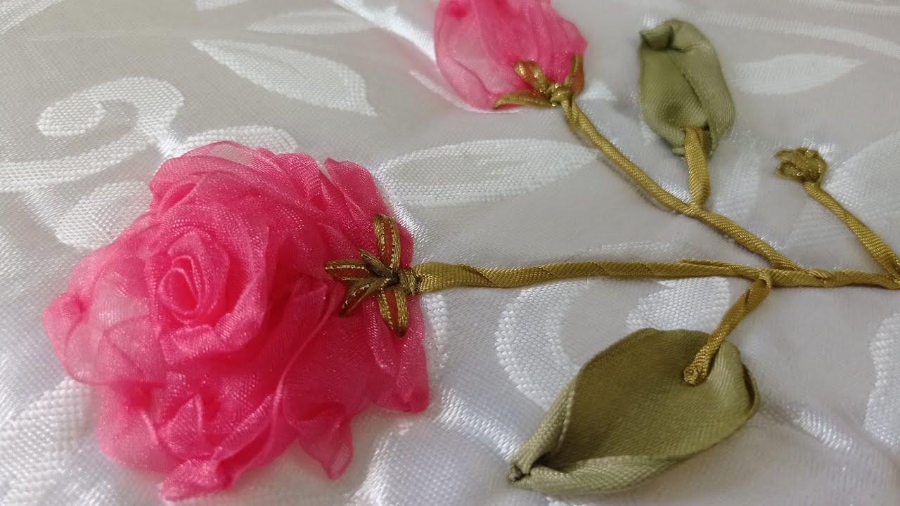 # 261 ROSA BORDADA (RIBBON FLOWERS/RIBBON EMBROIDERY/DIY FABRIC FLOWERS)