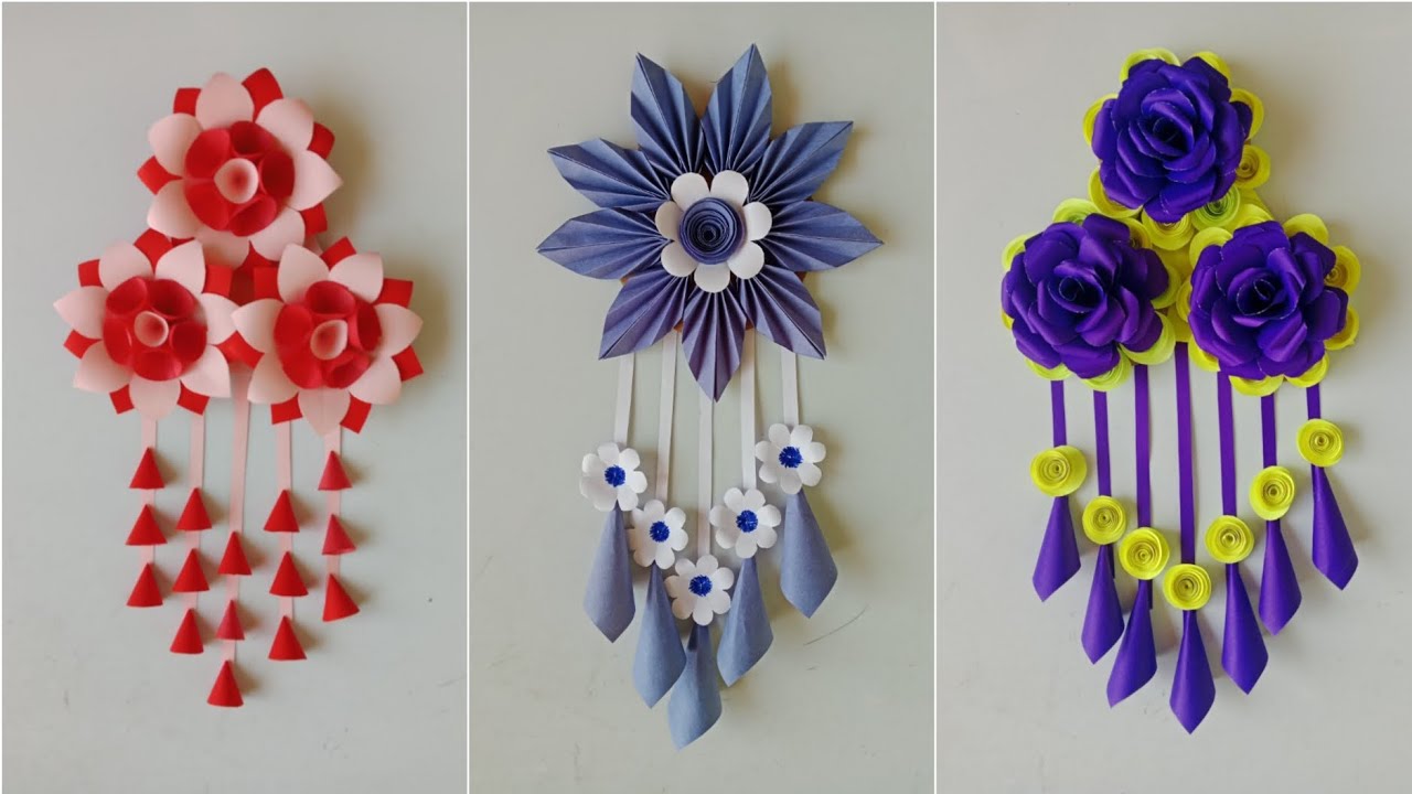 3 Type Easy Handing Wall Paper Craft Flower/DIY Paper Flower Craft Ideas/Simple Wall Decoration Craf