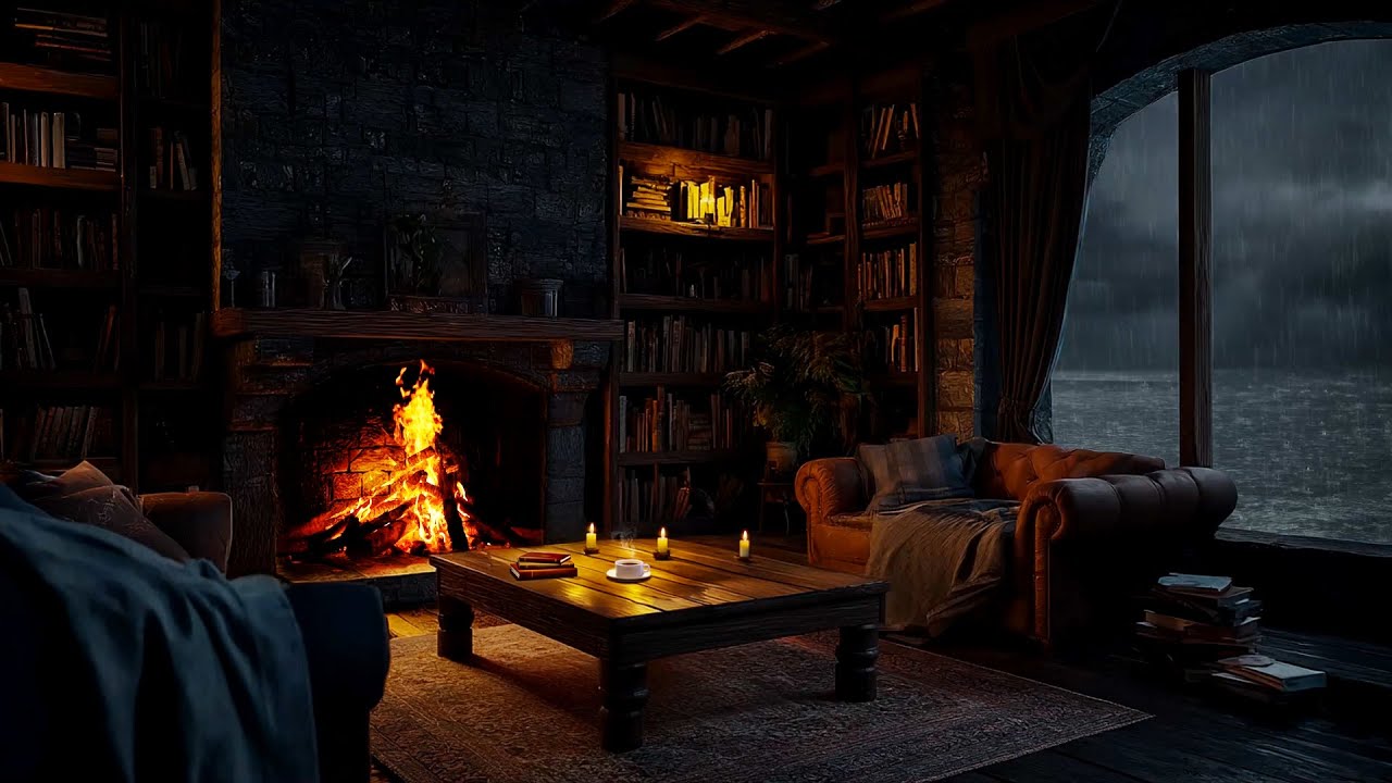 Cozy Window Rain & Fireplace | Gentle Thunder & Crackling Fire for Emotional Release – Heal