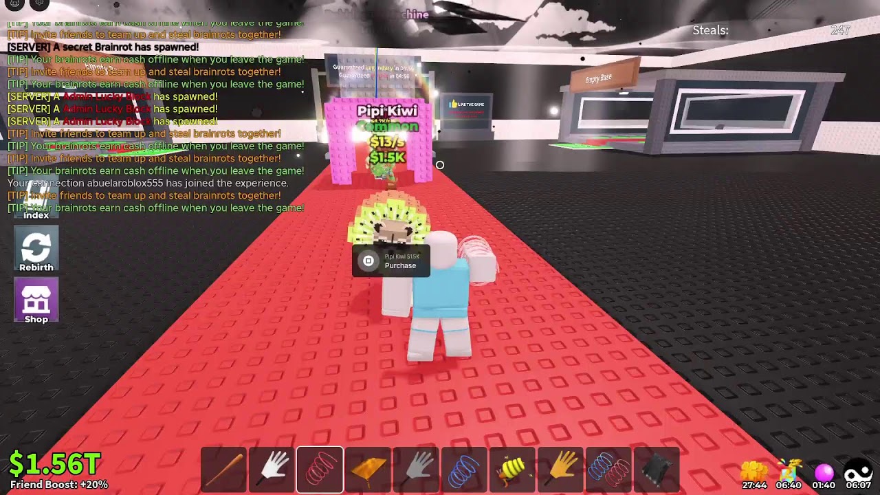 jugando roblox en el Play roba un Brainrot evento