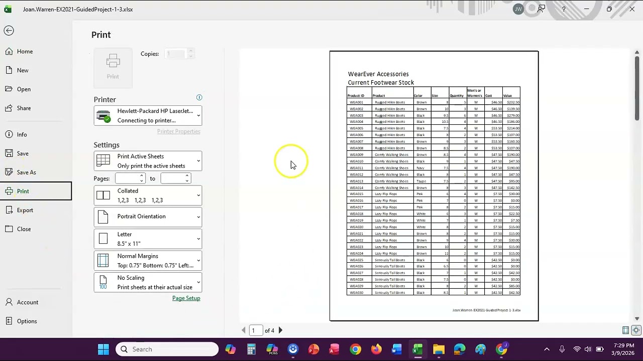 Excel Ch 1 Guided Project 1-3, Steps 10 - 17