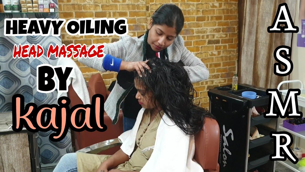 Heavy oiling on scalp, relaxing Therepy by INDIAN FEMALE BARBER KAJAL..