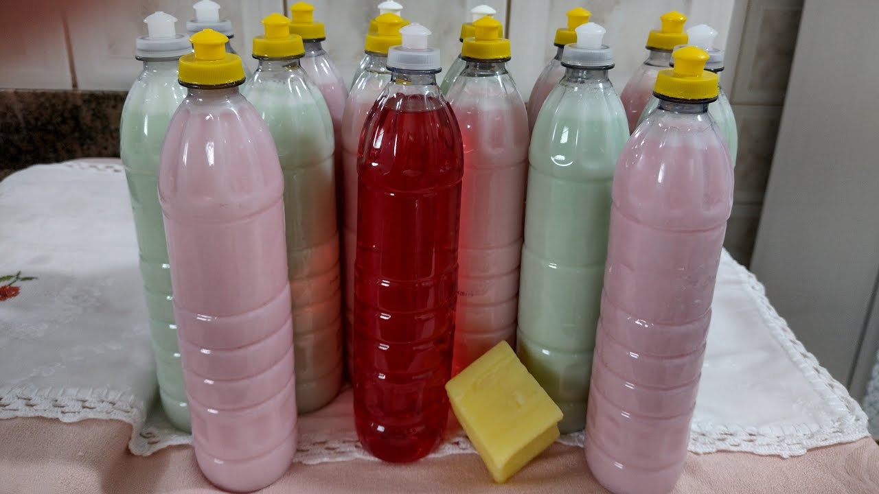 Com 1/2 barra de sabão e 500ml de detergente você faz 3 litros 1/2 de detergente.
