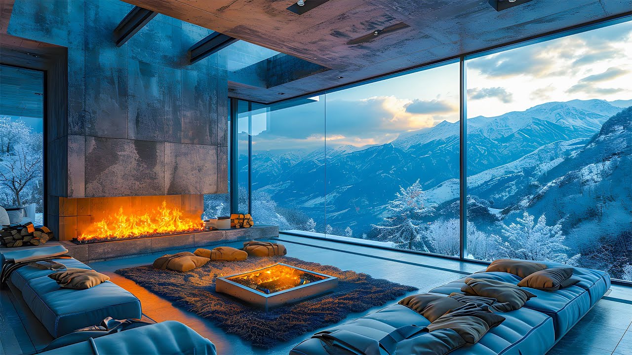 Relaxing Smooth Jazz Instrumental Music - Warm Apartment Space In A Snowy Day With Fireplace Sound